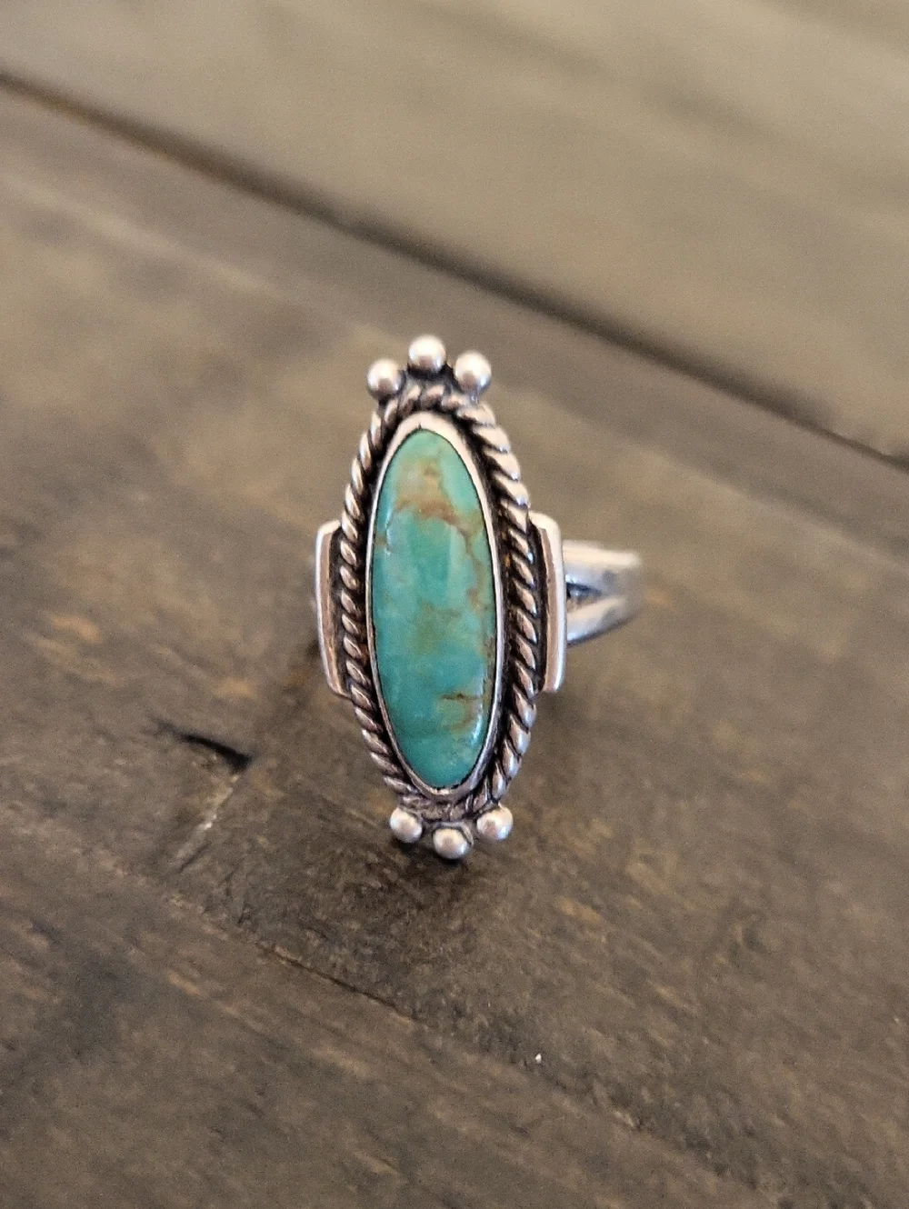 Sterling Silver Turquoise Marquise Ring - Blue Green Stone